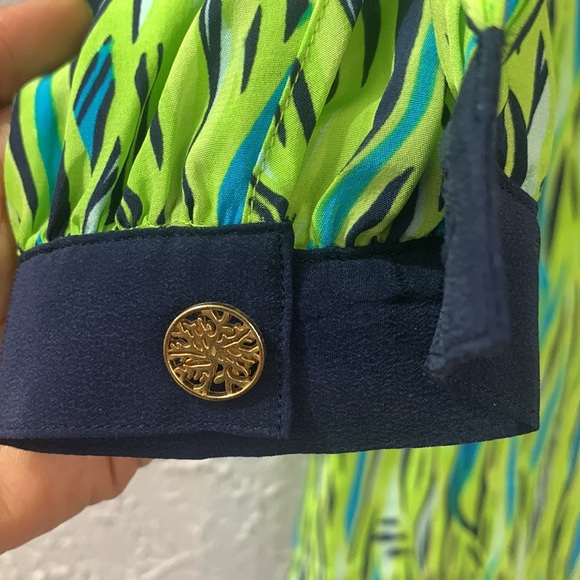 Lilly Pulitzer 100% Silk Seamus Tunic Green Blue 0 Long Sleeve Top Cover-Up - Picture 5 of 15